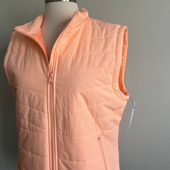 DKNY Sport Puffer Vest Full Zip Peach Belini with Pockets Activewear Medium NWT - Picture 2 of 7